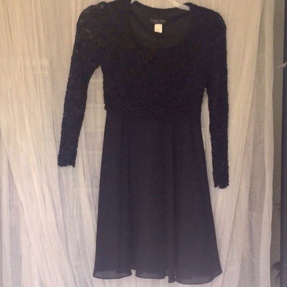 ⭐️ Night Way collections black long sleeve midi dress lace overlay to waist S - Picture 1 of 9